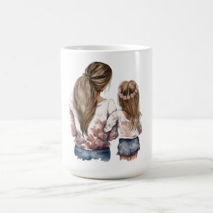 Mug Mère et fille, cheveux longs, art du dos