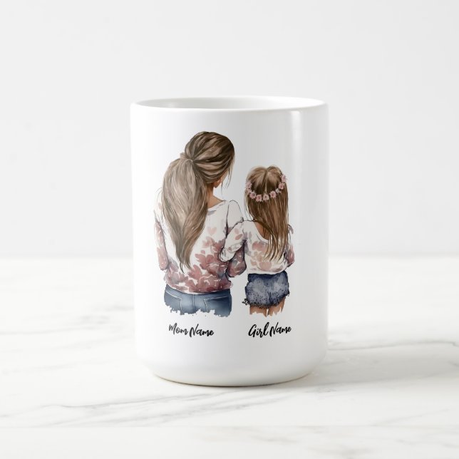 Mug Mère et fille, cheveux longs, nom personnalisé (Centre)