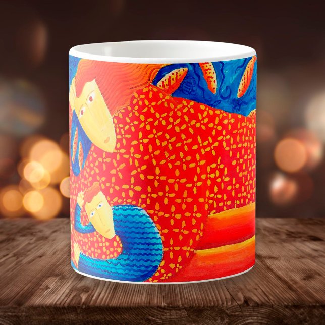 Mug Mère et fils avec peinture moderne à poissons roug (Créateur téléchargé)
