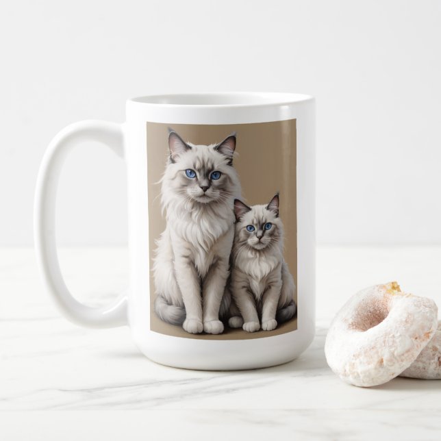 Mug Mère et Kitten Ragdoll Chat Artwork Coeur (Avec donut)