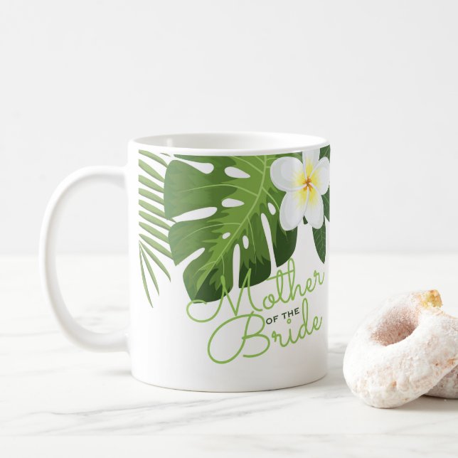 Mug Mère florale de palmettes tropicales de la jeune (Avec donut)