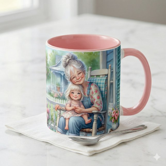 Mug Mère-grand Petite-fille Véranda Étreinte (Grandmother Granddaughter Porch Embrace Mug)
