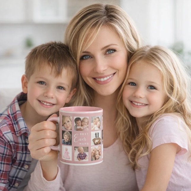 Mug Mère maman collage de photos rose poussiéreuse ros (Créateur téléchargé)
