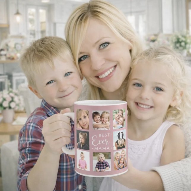 Mug Mère maman collage de photos rose poussiéreux rose (Créateur téléchargé)