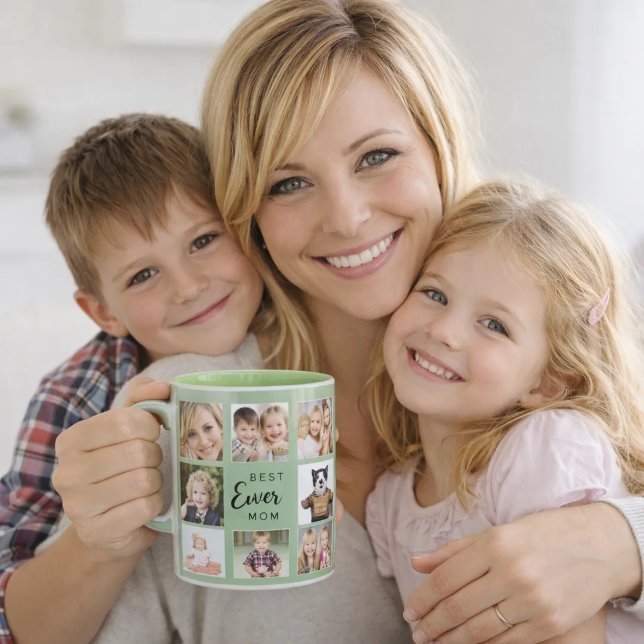 Mug Mère maman collage de photos vert sauge (Créateur téléchargé)