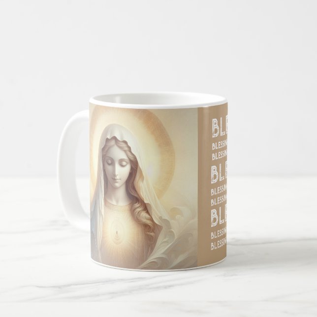 Mug Mère Marie Dans Les Tons Blanc Doux (Devant gauche)