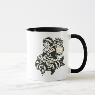 Mug Mère Noël rétro sur fusée en sucre d’orge.