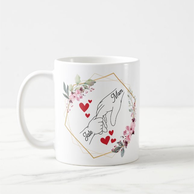 Mug Mère personnalisée ou père et les mains des enfant (Gauche)