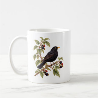 Mug Merle noir britannique sur branche de mûrier botan