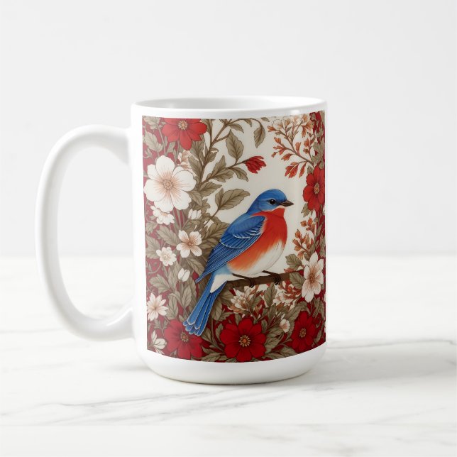 Mug Merlebleu de l'Est Fleurs Rouges Magnifique  (Gauche)