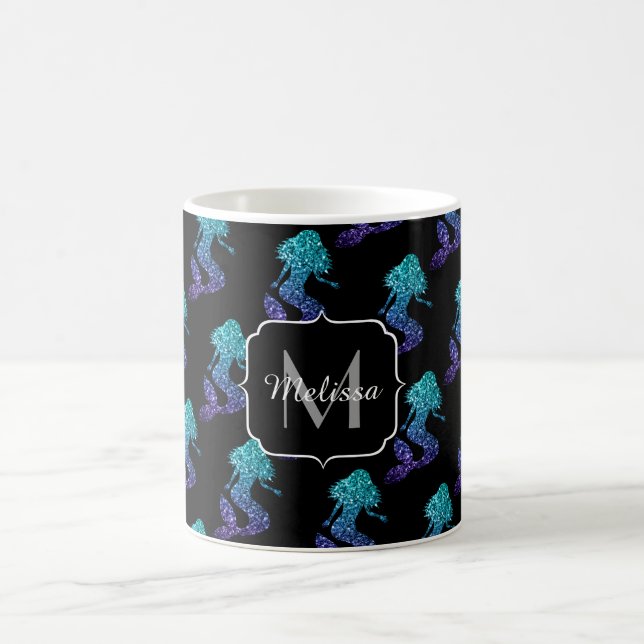Mug Mermaid aqua bleu ombre motif Monogramme (Centre)