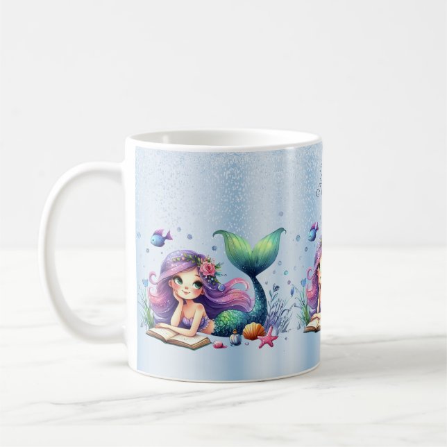 Mug Mermaid en aquarelle Vie marine Mignonne Belle (Gauche)