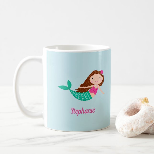 Mug Mermaid mignon bleu personnalisé (Avec donut)
