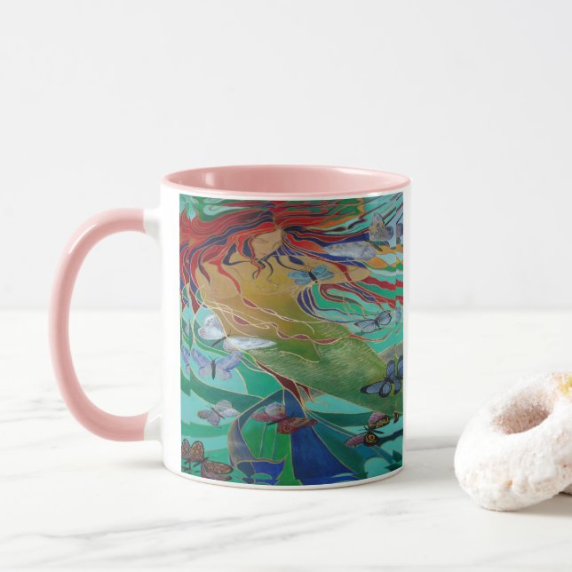 Mug Mermaid Nage avec Papillons Imaginaire Art (Avec donut)