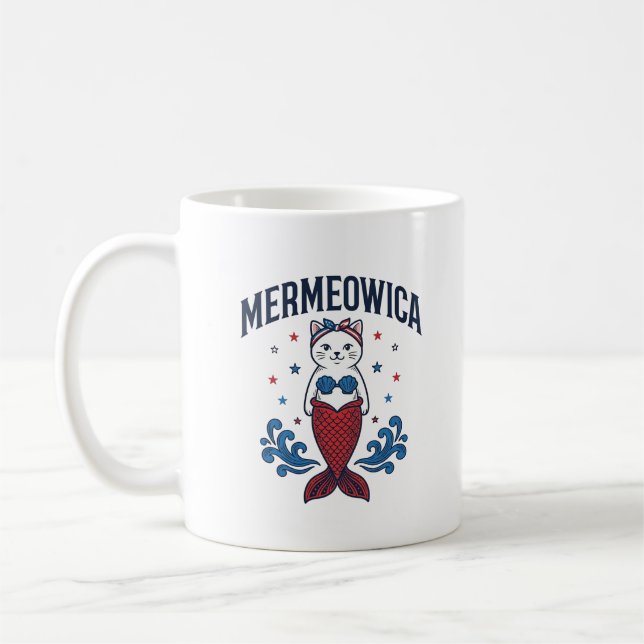 Mug Mermeowica Chat Mermaid Patriote Conception de T-S (Gauche)