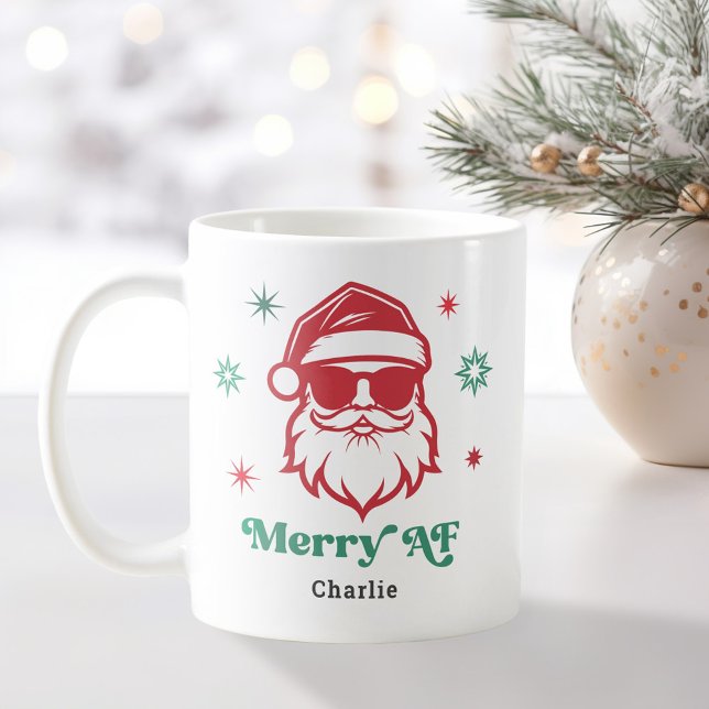 Mug Merry AF cool Père Noël dans lunettes de soleil ét (Merry AF cool Santa in sunglasses retro stars Coffee Mug)