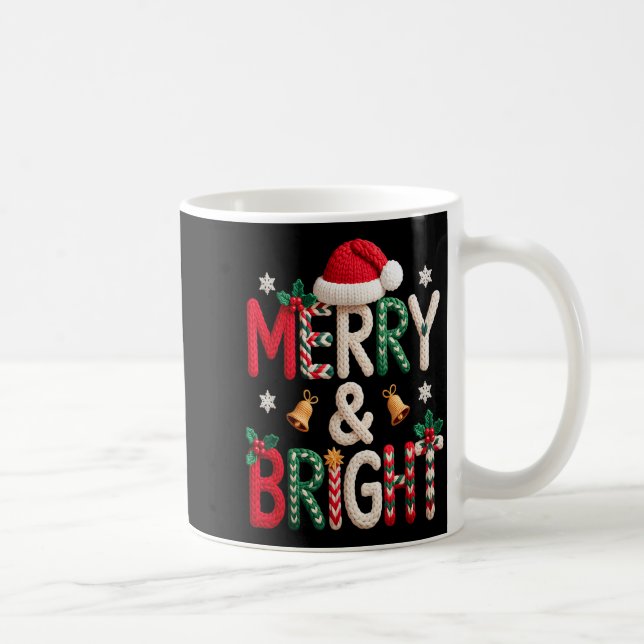 Mug Merry &amp; Bright Christmas Santa Hat Crochet Kni (Droite)