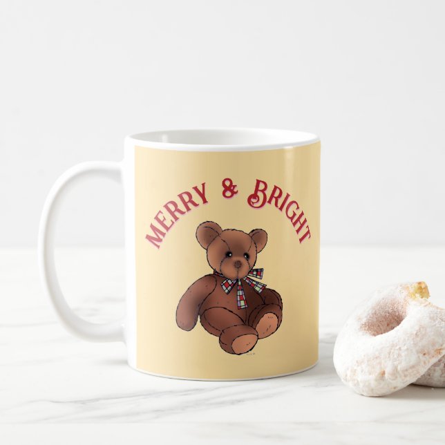 Mug Merry & Bright Teddy Bear Festif Mignon Noël (Avec donut)