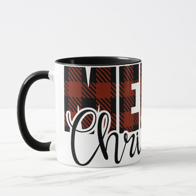 Mug MERRY CHRISTMAS buffle plaid rouge (Gauche)