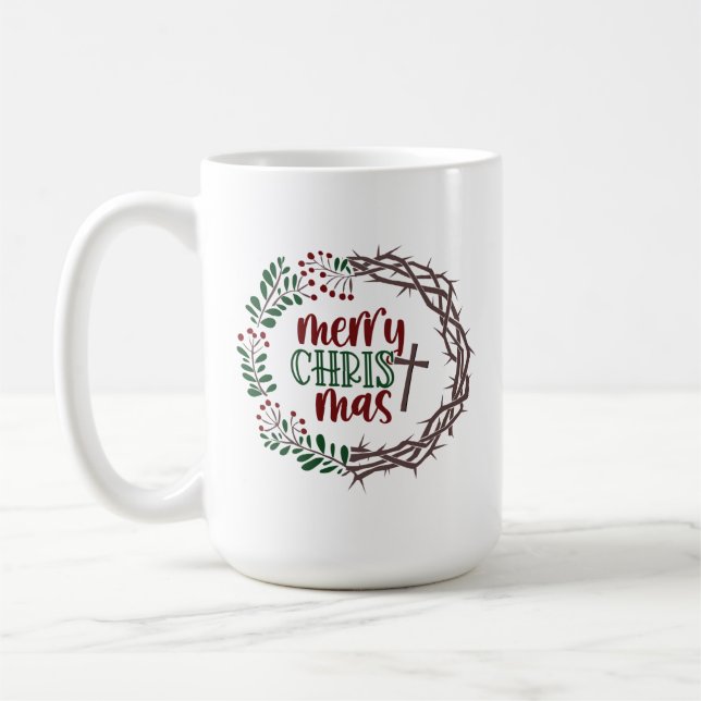 Mug Merry CHRISTmas Christian Scripture Wreath (Gauche)