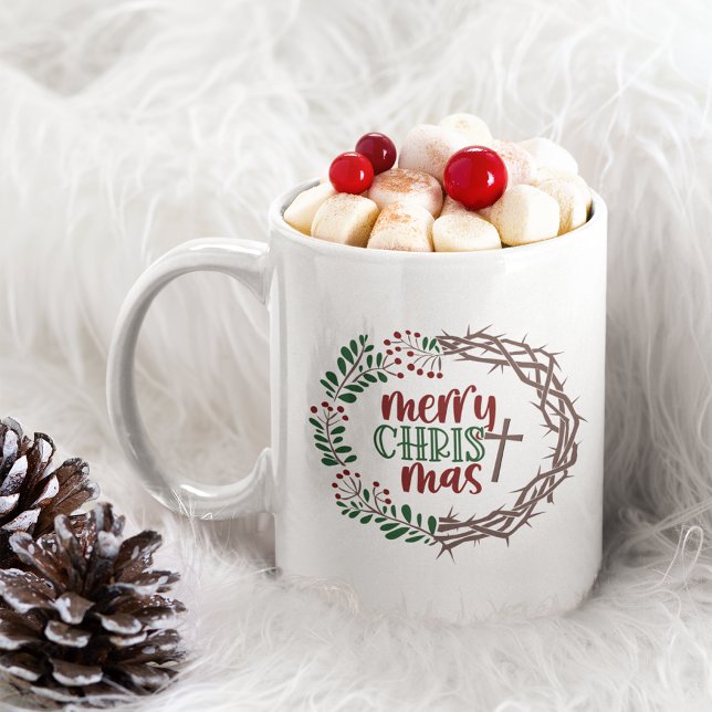 Mug Merry CHRISTmas Christian Scripture Wreath 11oz (Créateur téléchargé)