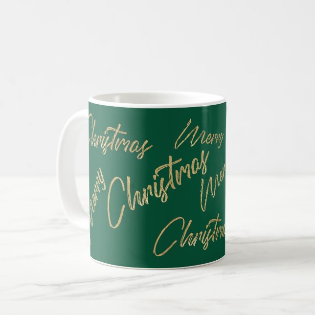 Mug Merry Christmas Faux Gold Foil et Green Coffee Mu (Devant gauche)