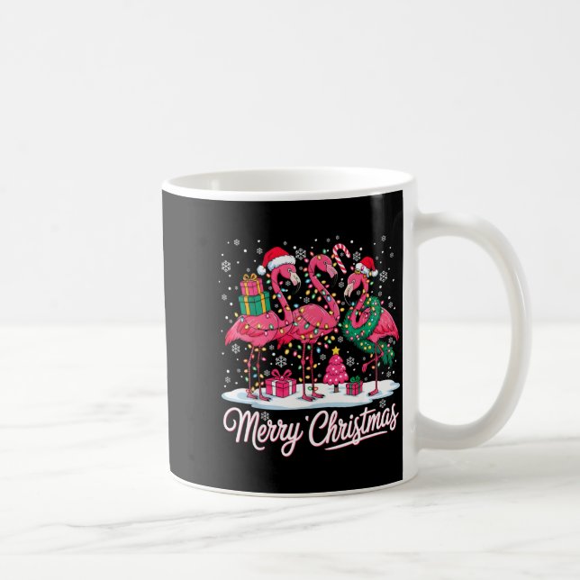 Mug Merry Christmas Flamingo Lights Santa Hat Snow Xma (Droite)