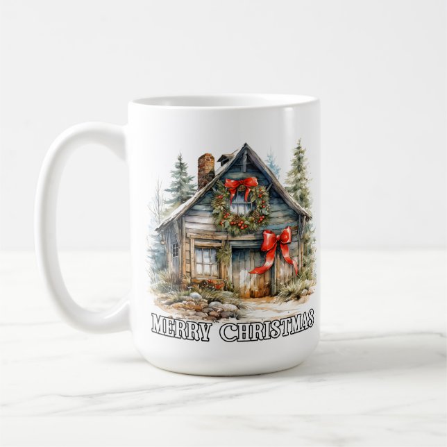 Mug Merry Christmas Winter Country Cottage (Gauche)