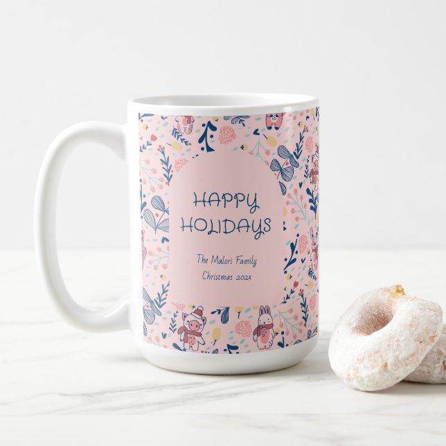 Mug Merry Christmas Woodland Friends in Winter Forest  (Avec donut)