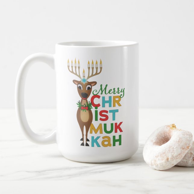 Mug Merry Christmukkah Reindeer (Avec donut)