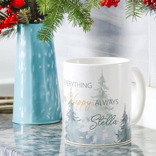 Mug Merry Everything Happy Always Trees Personalized (Merry Everything Happy Always Trees Personalized Coffee Mug)