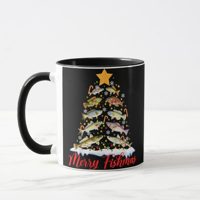 Mug Merry Fishmas Funky Christmas Tree Lights Fish Fis (Gauche)