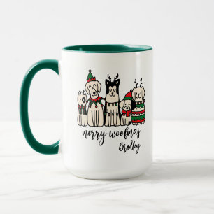 Mug Merry Woofmas Chiens mignons Noël Nom personnalisé