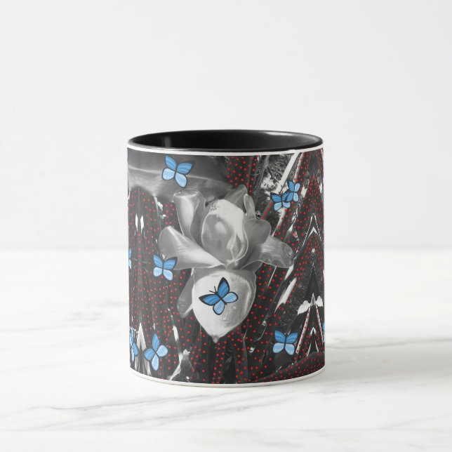 Mug Merveilleuse Rose Ants rouges et papillons bleus S (Centre)