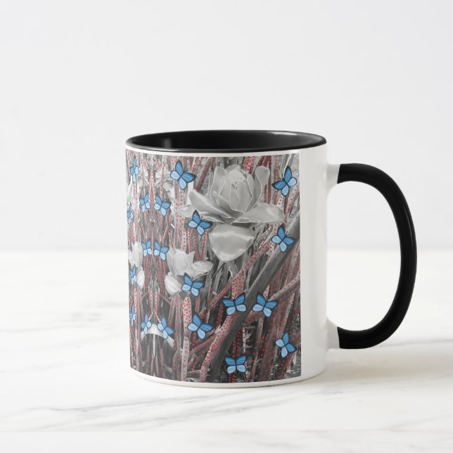 Mug Merveilleuse Rose Ants rouges et papillons bleus S (Droite)