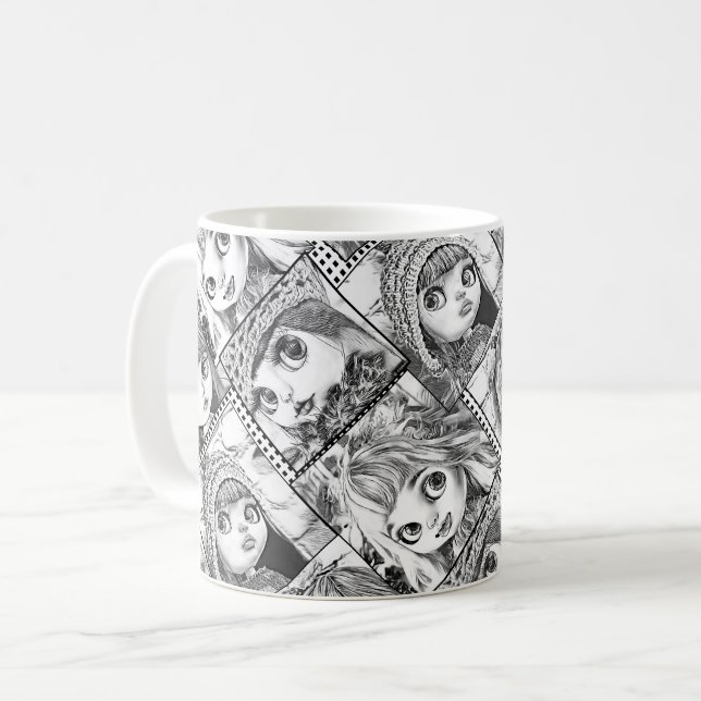 Mug Mes poupées patchwork noir et blanc préférées (Devant gauche)