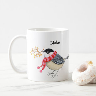 Mug Mésange Mignonne avec Écharpe Apportant un Cadeau 
