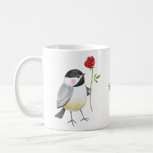 Mug Mésange mignonne avec une seule rose rouge Nom per