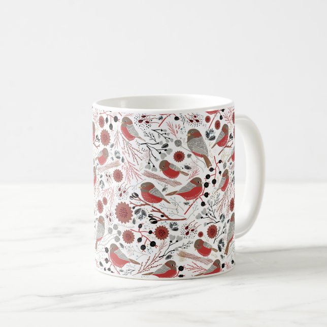 Mug Mésanges motif de vacances rouge avec floral (Devant droit)