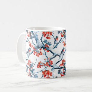 Mug Mésanges sans couture, branches de neige d'hiver, 