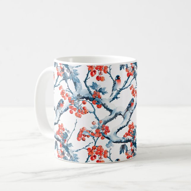 Mug Mésanges sans couture, branches de neige d'hiver,  (Devant gauche)