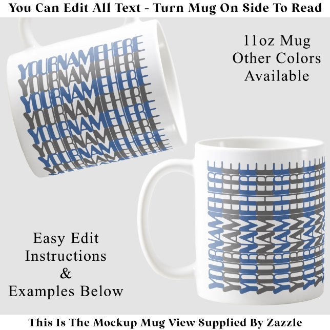 Mug Message caché bleu personnalisé avec long nom pers (Créateur téléchargé)