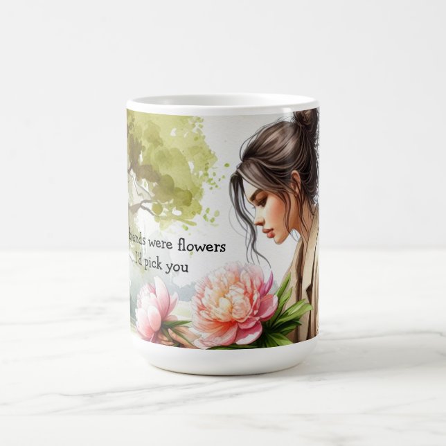Mug Message d'amitié d'une fille cueillant des fleurs (Centre)