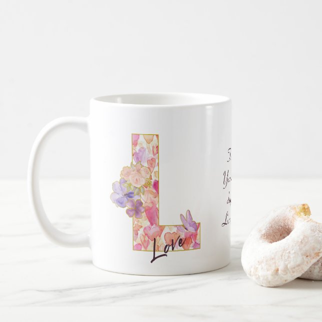 Mug Message d'amour personnalisé Motif de cœur Initial (Avec donut)
