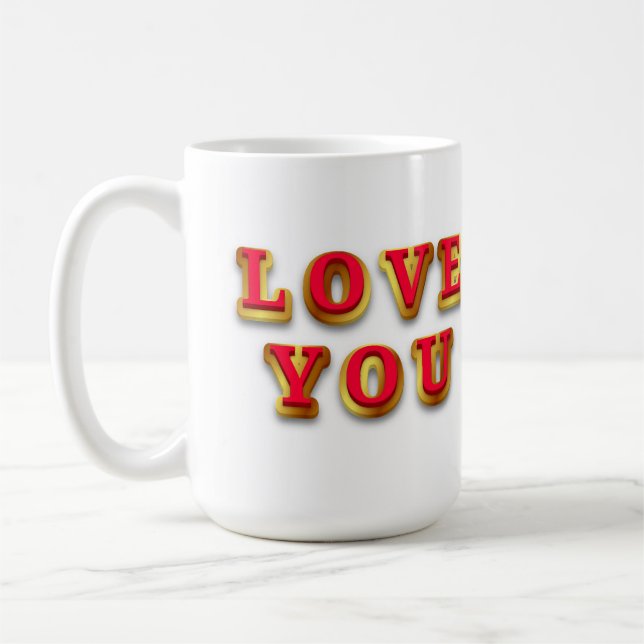 Mug Message Je t'aime avec texte en or (Gauche)
