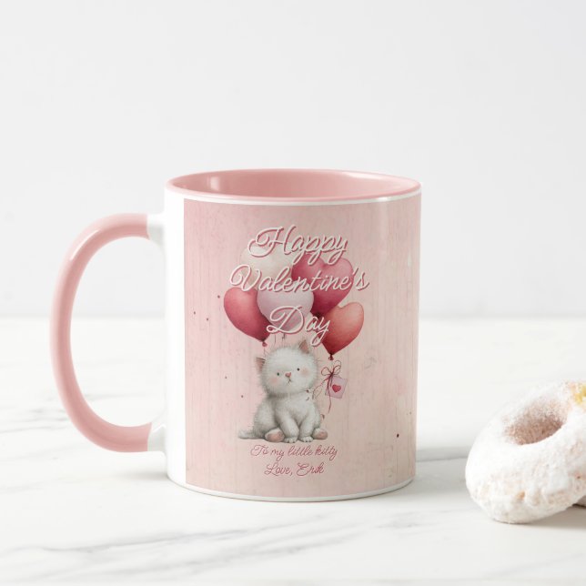 Mug Message personnalisé chat animal Saint-Valentin (Avec donut)