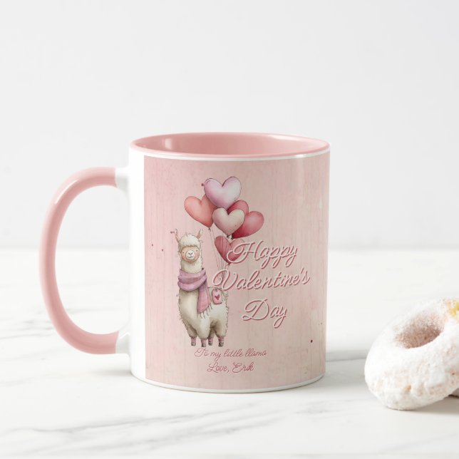 Mug Message personnalisé Lama Animal Saint-Valentin (Avec donut)