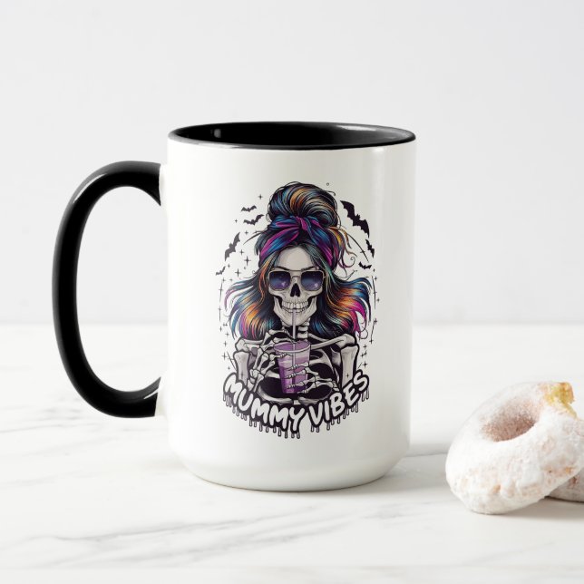 Mug Messy Bun Skeleton "MUMMY VIBES" Café (Avec donut)