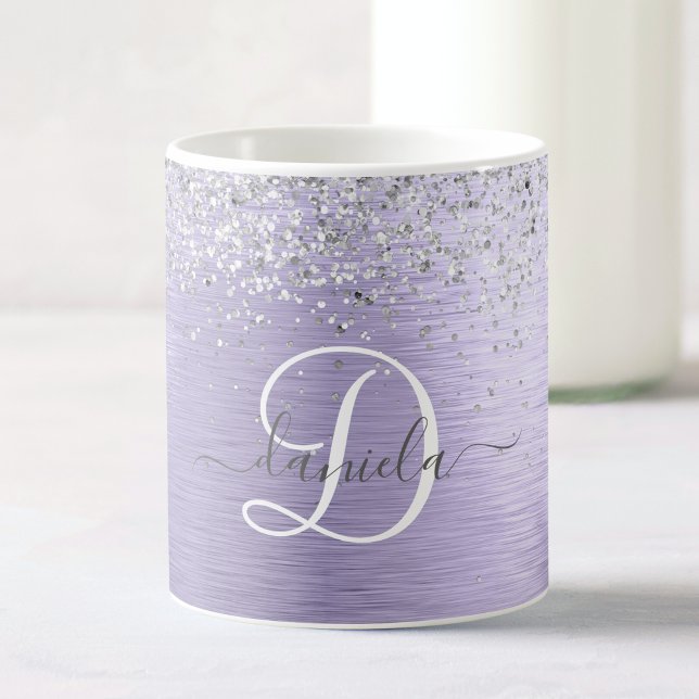 Mug Métal brossé violet Parties scintillant d'argent N (Créateur téléchargé)