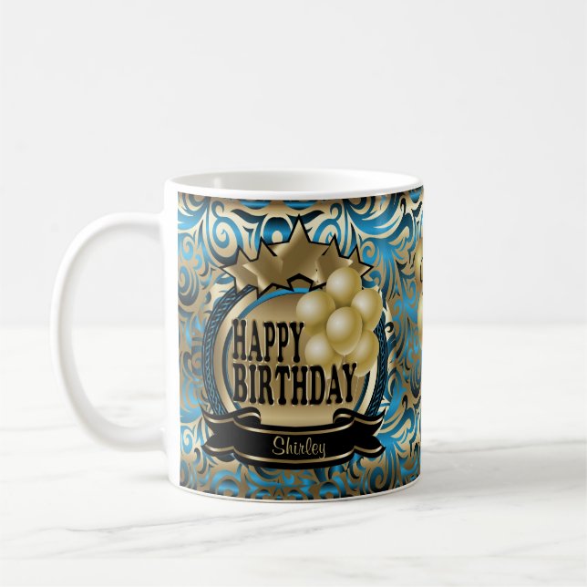 Mug Métallique Bleu et or Bonne étoile d'anniversaire (Gauche)